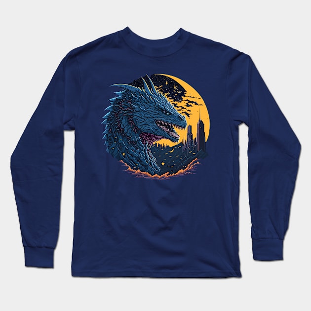 Godzilla King of the Monsters at Night Time Long Sleeve T-Shirt by ElMass